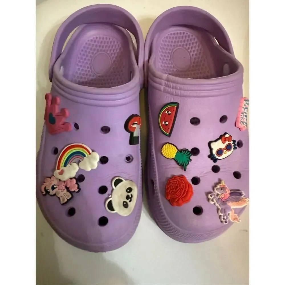 Crocs Big Girls Jibbitz Charms Classic Clog Sandals Purple Size 34